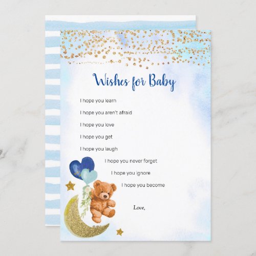 Blue Balloon Teddy Bear Wishes for Baby Game Card