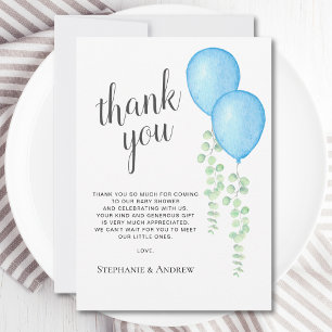 Blue Balloon Twins Baby Shower Thank You Card