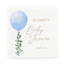 Blue Balloon Watercolor Baby Boy Shower Oh Boy Napkins