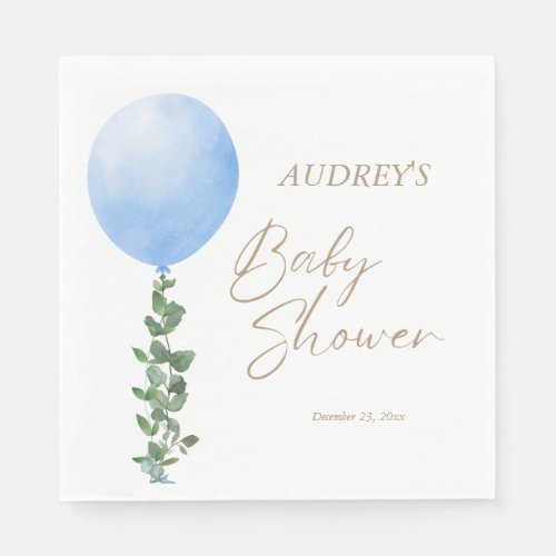 Blue Balloon Watercolor Baby Boy Shower Oh Boy Napkins