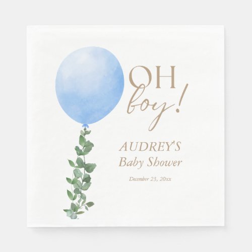 Blue Balloon Watercolor Baby Boy Shower Oh Boy Napkins