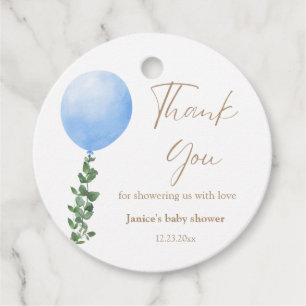 Blue Balloon Watercolor Baby Shower Thank You Favor Tags