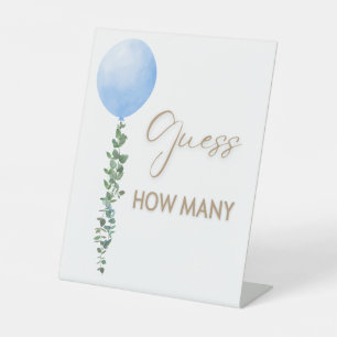 Blue Balloon Watercolor Boy Baby Shower Pedestal Pedestal Sign