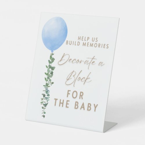 Blue Balloon Watercolor Boy Baby Shower Pedestal Pedestal Sign