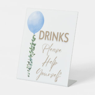 Blue Balloon Watercolor Boy Baby Shower Pedestal Sign