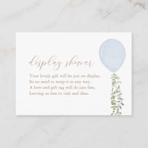 Blue Balloon Watercolor Eucalyptus Display Shower  Enclosure Card