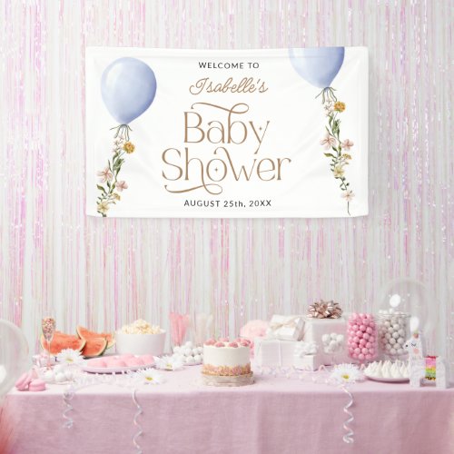 Blue Balloon Wildflower Baby Shower Welcome Banner