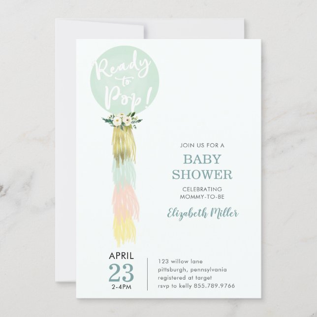 Blue Balloon with Tassel Baby Shower invitation (Front)