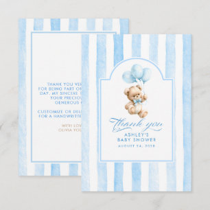 Blue Balloons and Teddy Bear Baby Shower Thank You Card