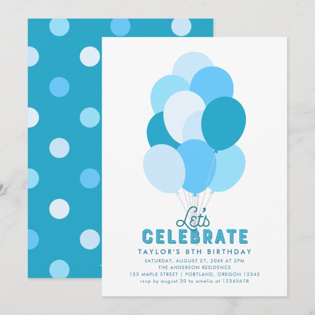 Blue Balloons Any Age Birthday Party Invitation (Front/Back)