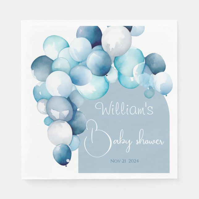 Blue balloons arch baby shower napkins (Front)