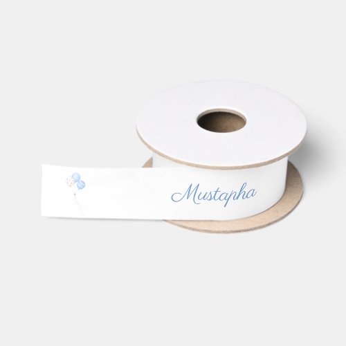 Blue Balloons Baby Boy Personalized Name Satin Ribbon