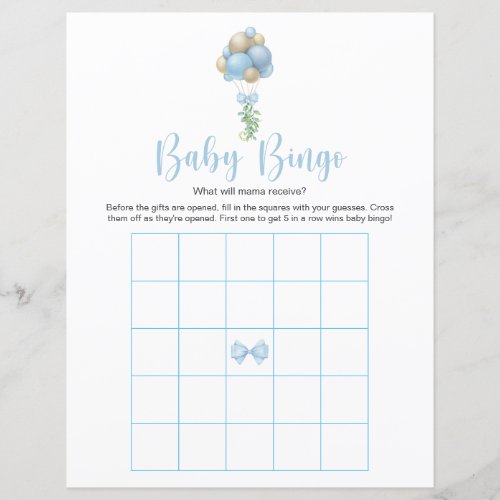 Blue Balloons Baby Shower Bingo Game