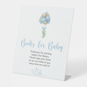 Blue Balloons Baby Shower Books for Baby Pedestal Sign