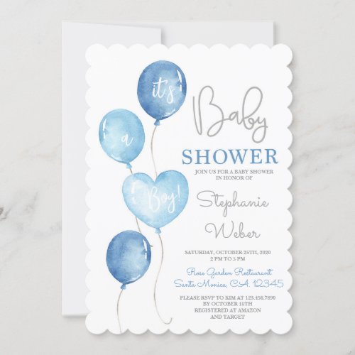Blue Balloons Baby shower boy Invitation
