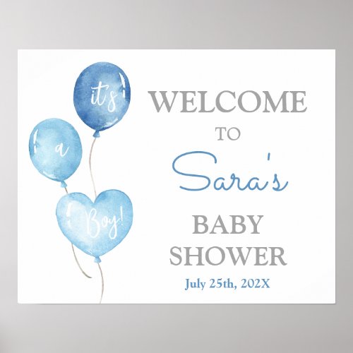 Blue Balloons Baby Shower Boy Welcome sign