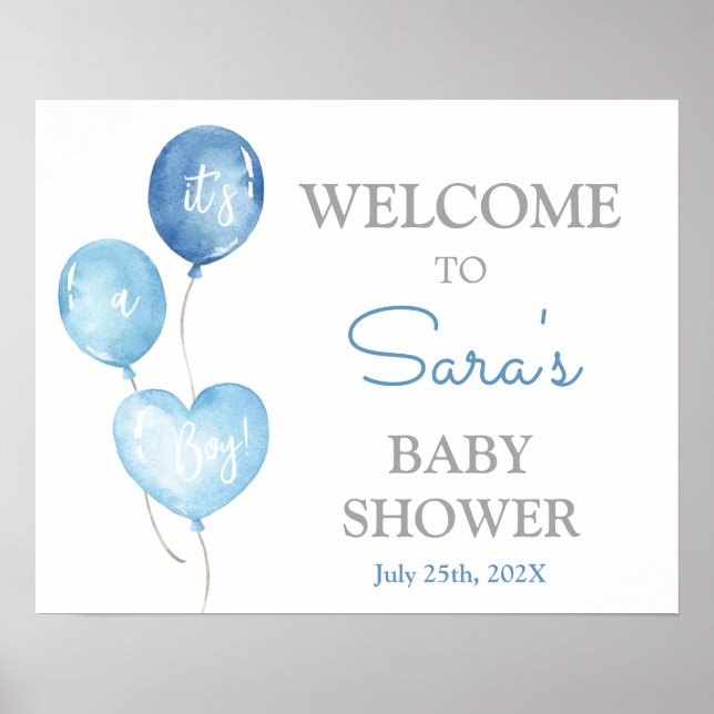 Blue Balloons Baby Shower Boy Welcome sign (Front)