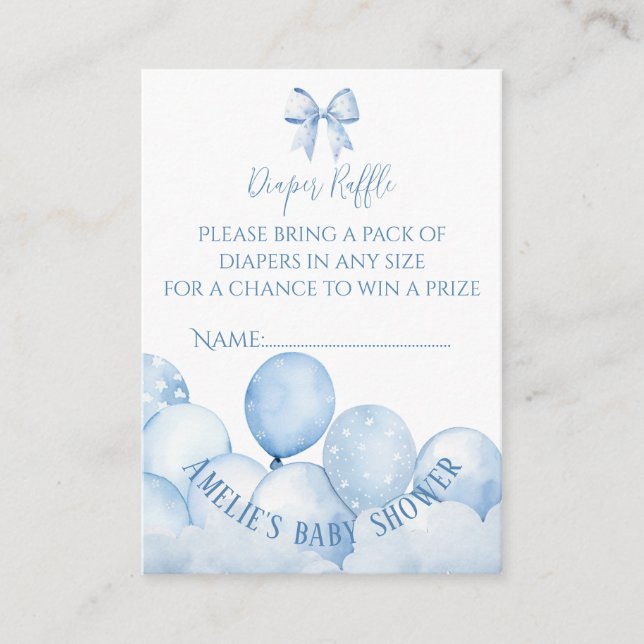 Blue Balloons Baby Shower Diaper Raffle Enclosure Card (Front)