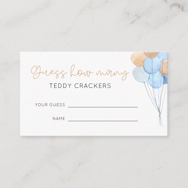 Blue Balloons Baby Shower Guessing Game Enclosure Card (Front)