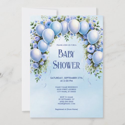 Blue Balloons Baby Shower Invitation