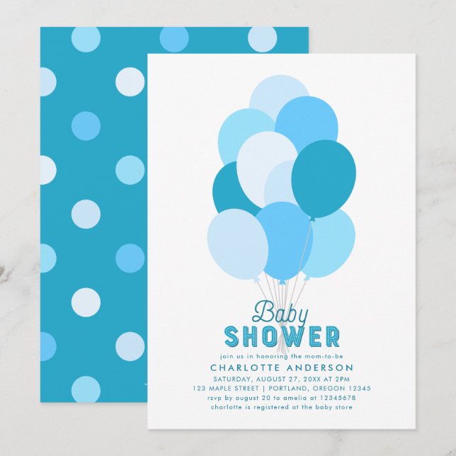 Blue Balloons Baby Shower Invitation (Front/Back)