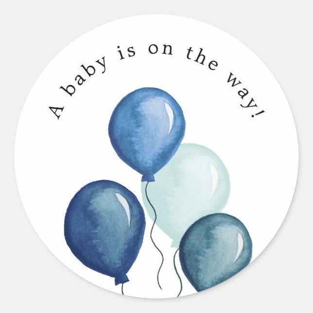 Blue Balloons Baby Shower Round Sticker (Front)