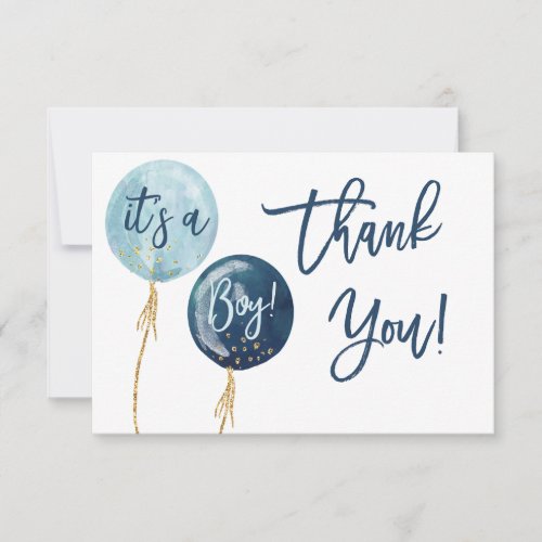 Blue balloons baby shower thank you note card