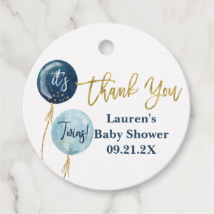 Blue balloons baby shower twin boys favor tags