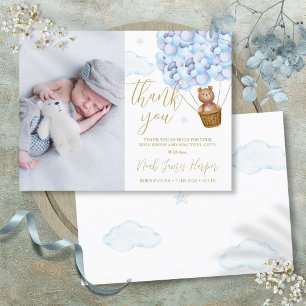 Blue Balloons Bear Thank You Baby Photo Birth Announcement Postcard