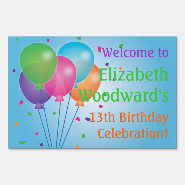 Blue Balloons Birthday Yard Sign (Large) (Front)