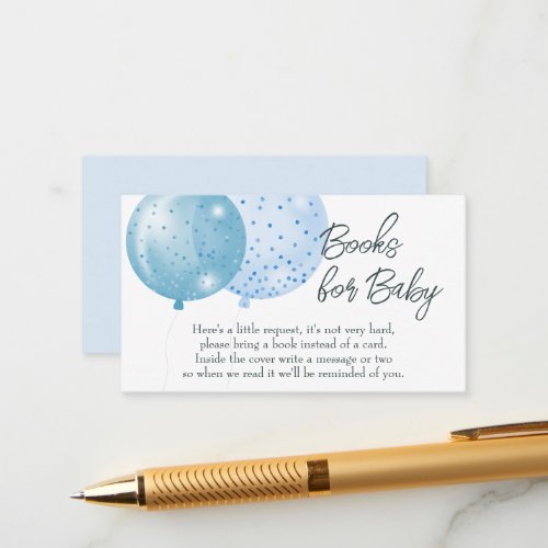 Blue Balloons Boy Baby Shower Books For Baby Enclosure Card