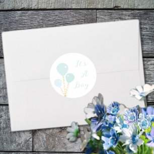 Blue Balloons Boy Baby Shower Classic Round Sticker
