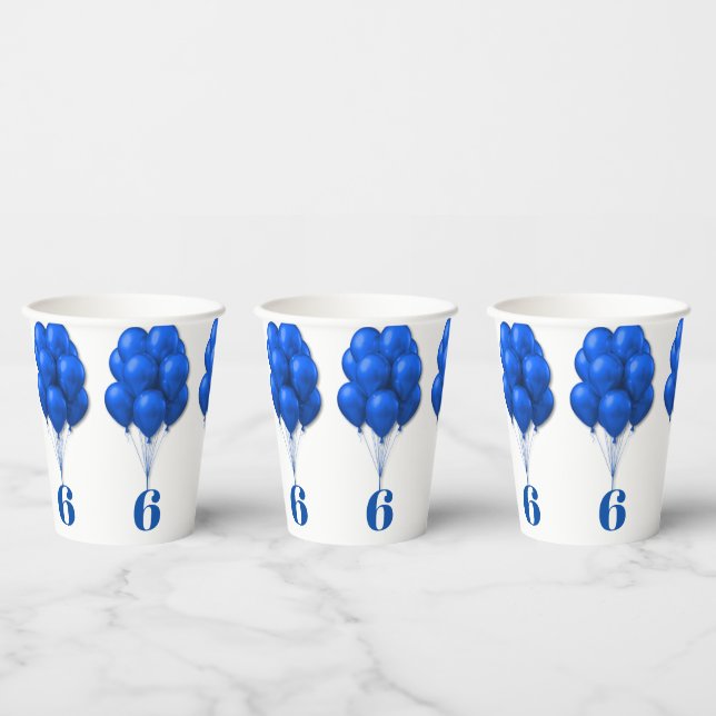 Blue Balloons Childs Birthday Age Template Paper Cups (Multi)