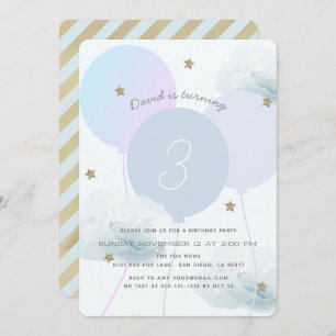 Blue Balloons & Clouds Birthday Party Invitation