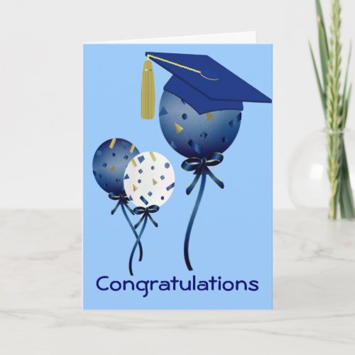 Blue Balloons Custom Graduation Card