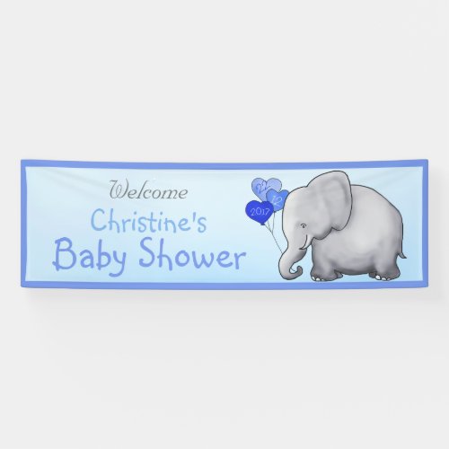 Blue Balloons Elephant Boy Baby Shower Banner