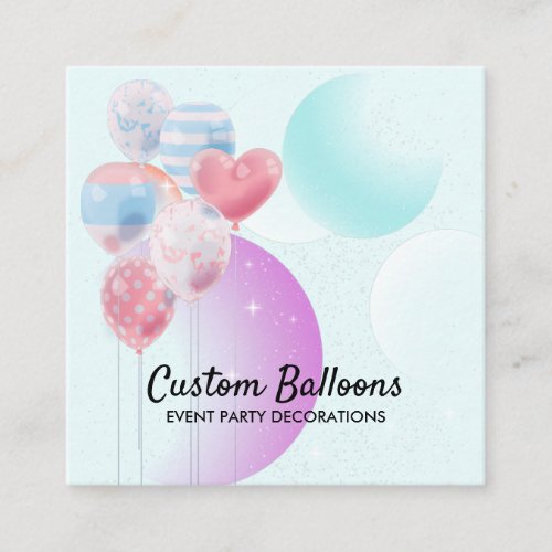 Blue Balloons Event Party Decoration Organisation Square Business Card