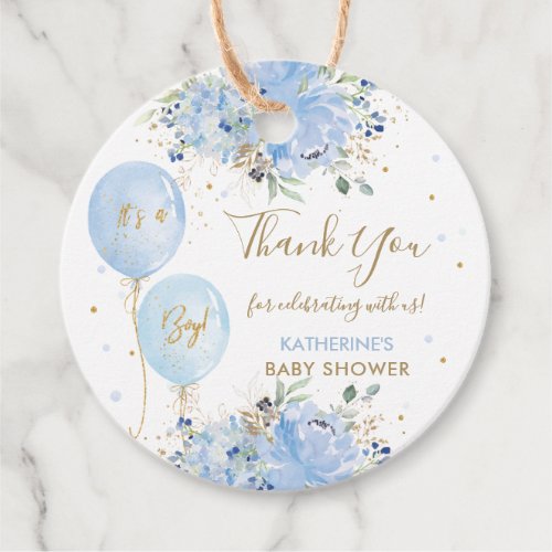 Blue Balloons Floral Boy Baby Shower Thank You Favor Tags