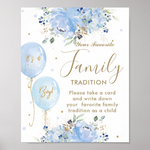 Blue Balloons Floral Boy Favorite Family Tradition Poster