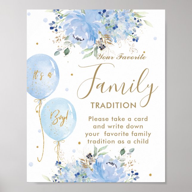 Blue Balloons Floral Boy Favorite Family Tradition Poster (Front)