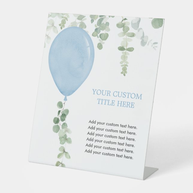 Blue balloons greenery custom sign make your own (Front)