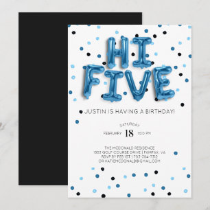 Blue Balloons Hi Five 5th Birthday Invitation