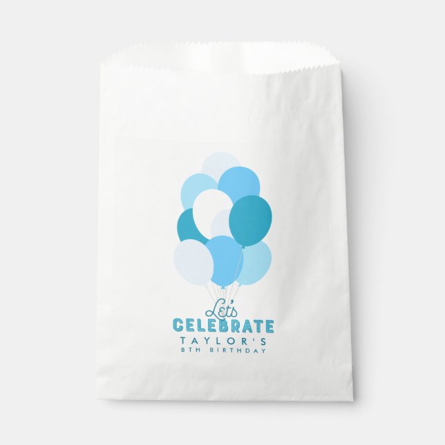 Blue Balloons Let's Celebrate Any Age Birthday Favor Bag (Front)