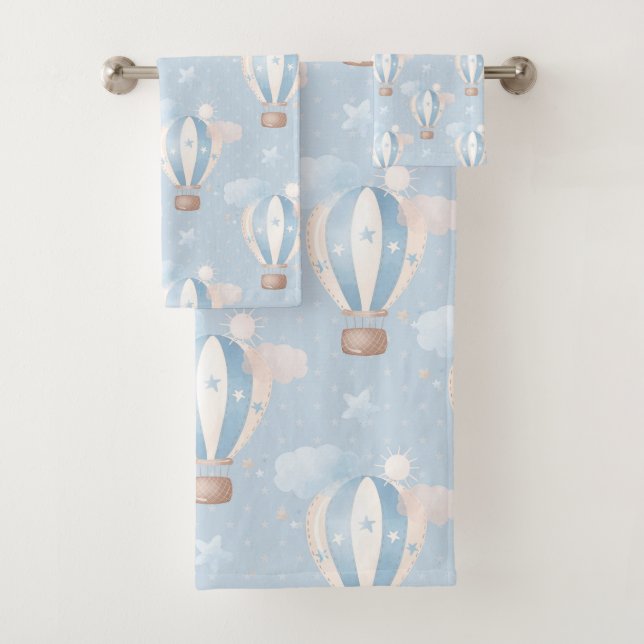 Blue Balloons Pattern Bath Towel Set (Insitu)