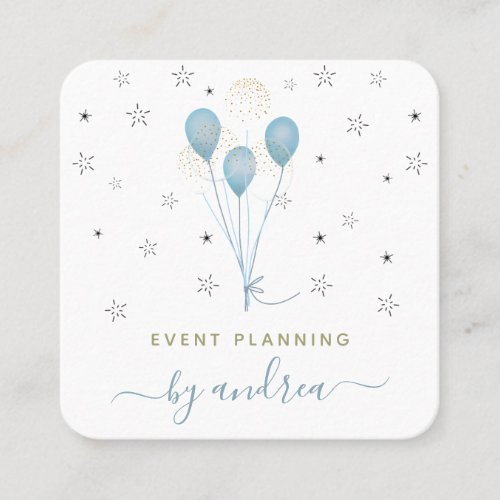 Blue Balloons  Stars Kids Event Planner QR Code Square Business Card