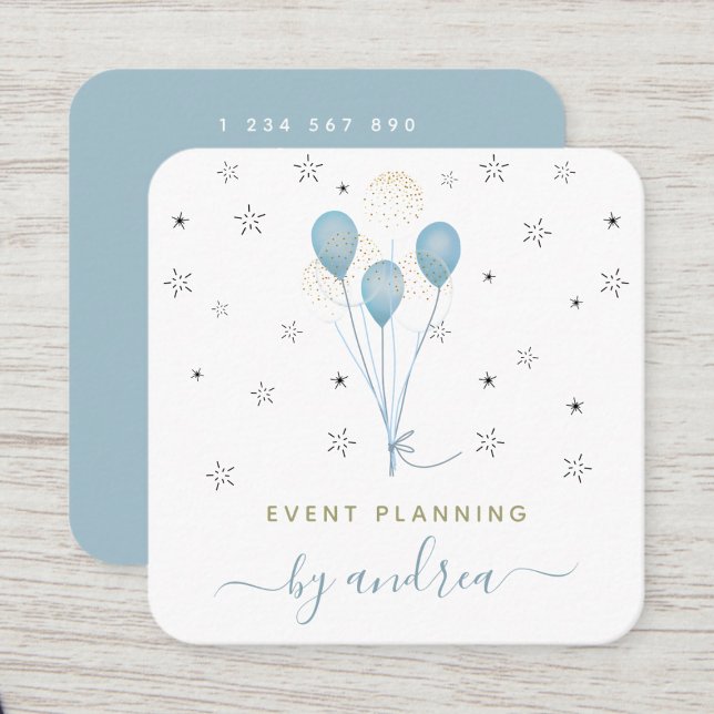Blue Balloons & Stars Kids Event Planner QR Code Square Business Card (Creator Uploaded)