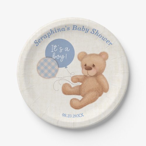 Blue Balloons Teddy Bear Baby Shower Paper Plates
