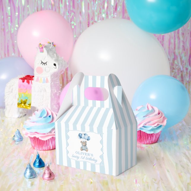 Blue Balloons Teddy Bear Birthday Favor Boxes (Party)