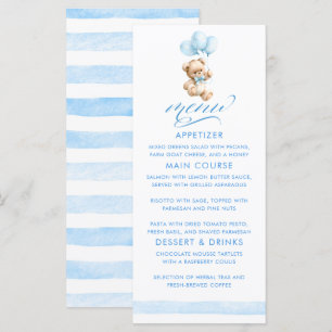 Blue Balloons Teddy Bear Boy Baby Shower Menu