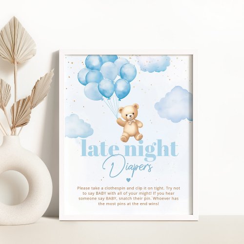 Blue balloons teddy bear Late night diapers Poster